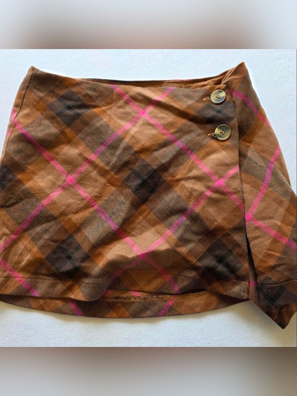 Aeropostale Brown Plaid Mini Skirt with Pink Accents